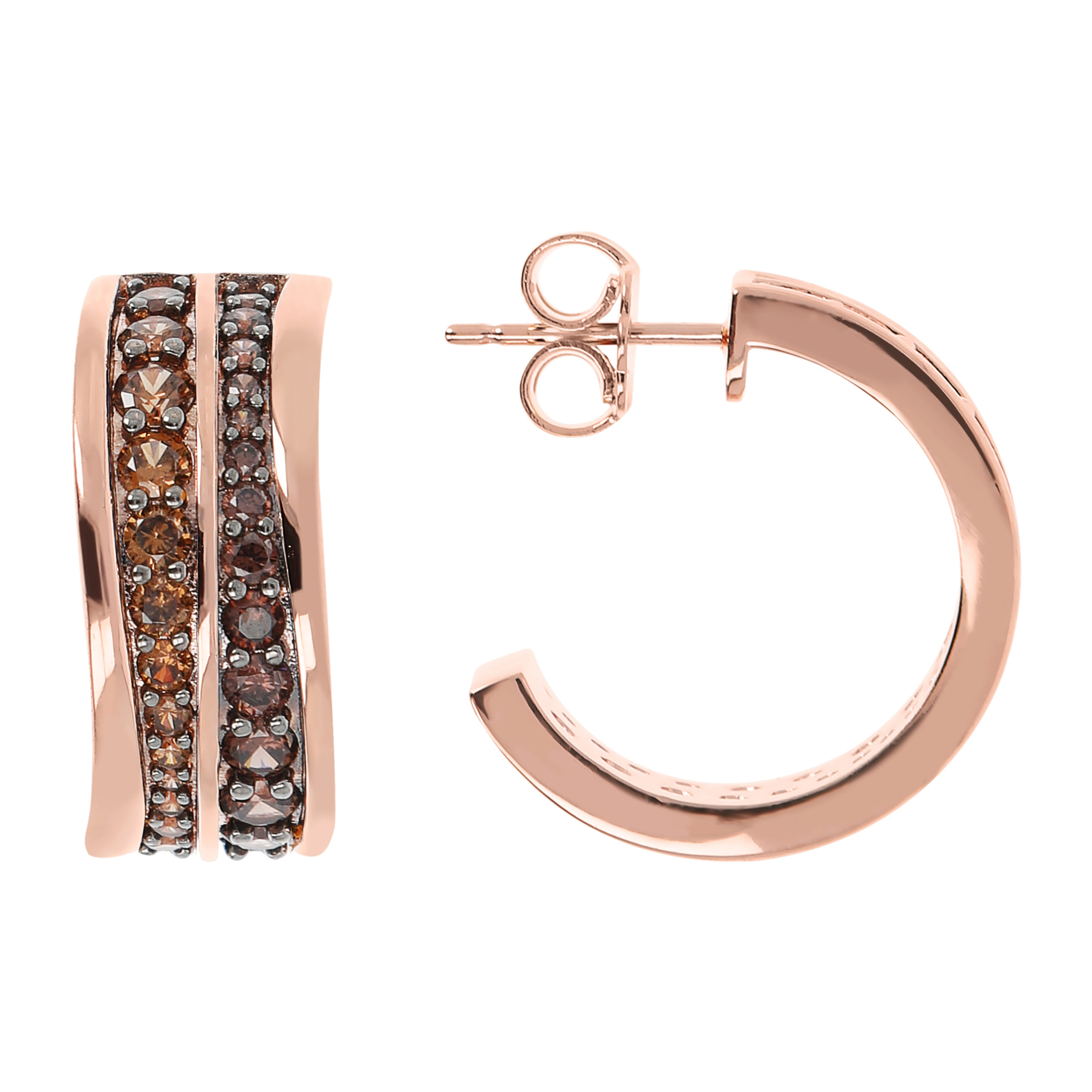 Orecchini a Cerchio Doppia Onda in Cubic Zirconia Marroni