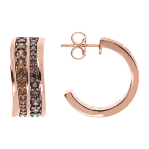 Orecchini a Cerchio Doppia Onda in Cubic Zirconia Marroni