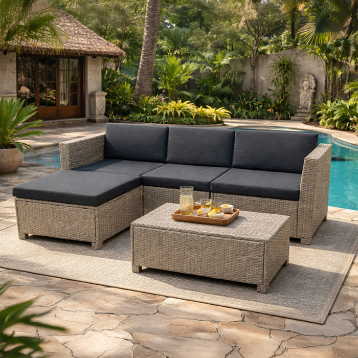 MILLY Salon de jardin 4 places en résine tressée gris et noir