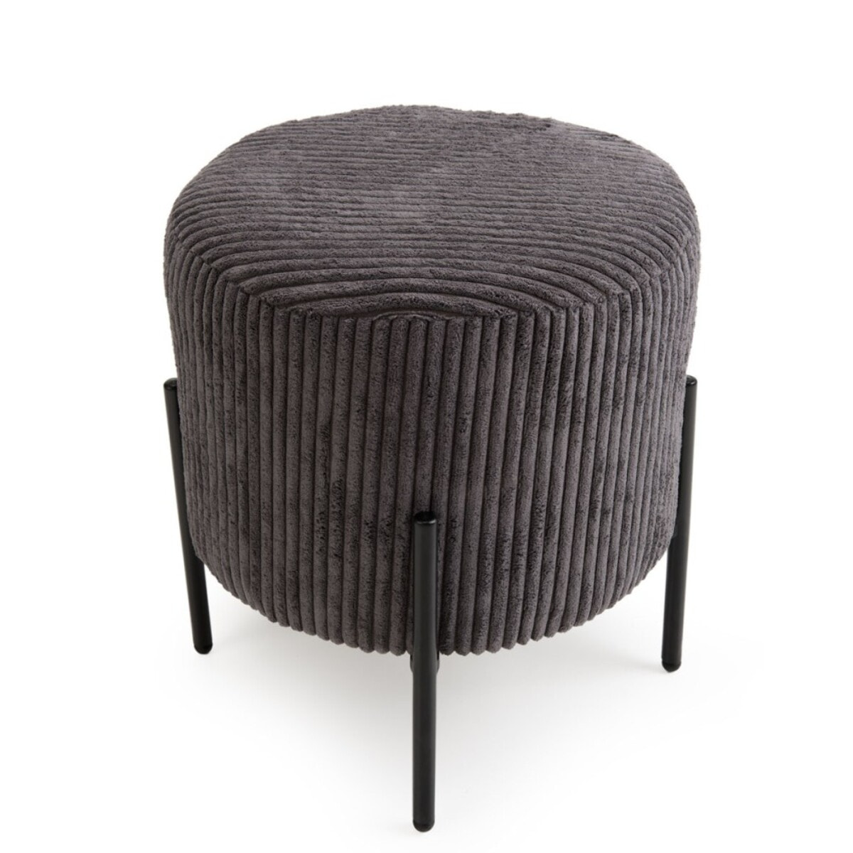 AGATHE - Tabouret rond 36x36cm tissu velours côtelé gris anthracite pieds métal