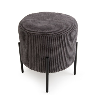 AGATHE - Tabouret rond 36x36cm tissu velours côtelé gris anthracite pieds métal