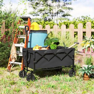 Carro Playa Ruedas Grandes Carro de Jardín Plegable con Mango Telescópico Ajustable Puerta Trasera Expandible Carga 100 kg Carrito Transporte para Todo Terreno Jardín Campaña Compra Negro