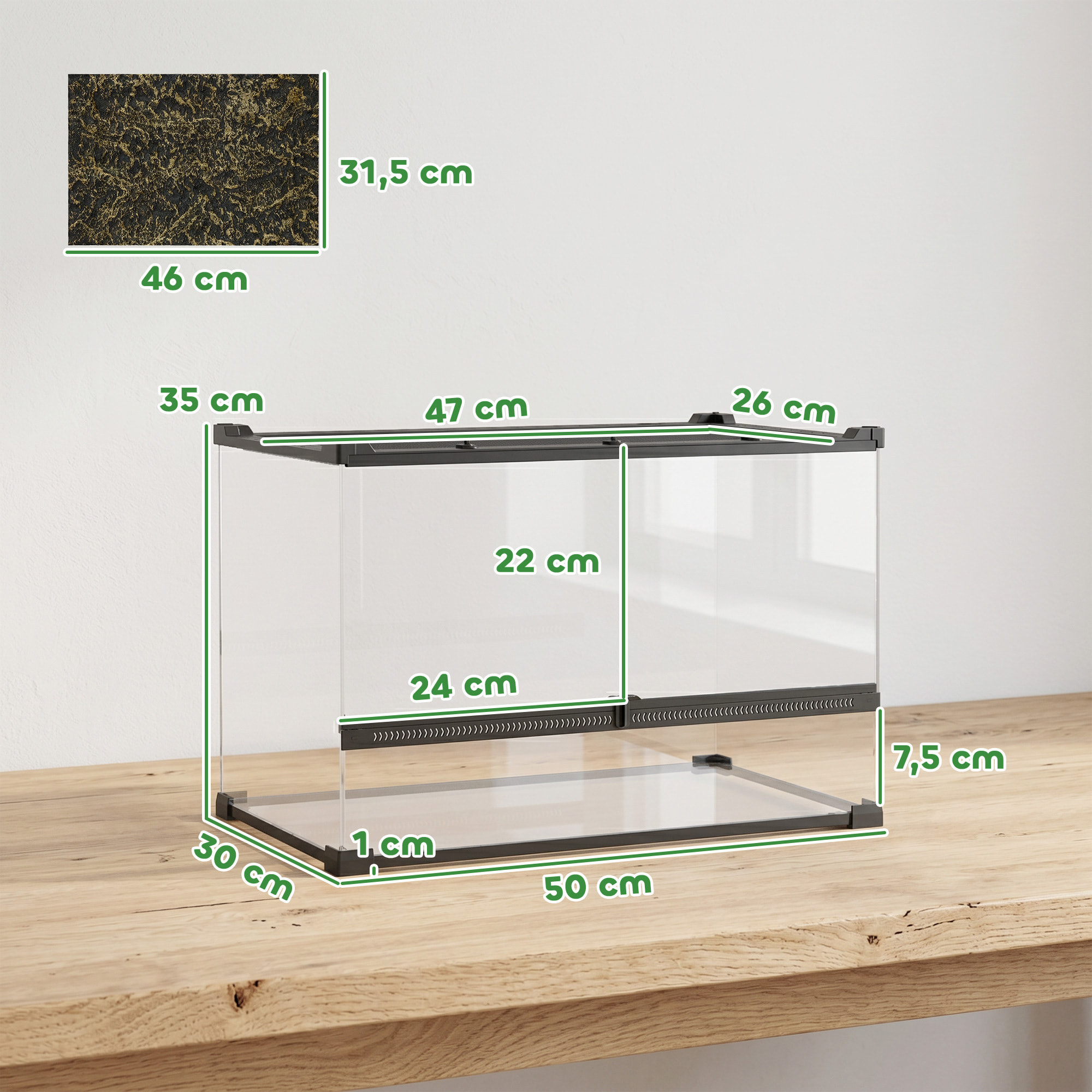Terrarium verre 48L vivarium boîte à reptiles fermeture sécurisée par rotation noir