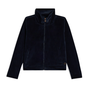 Felpa cropped in ciniglia con zip e collo alto