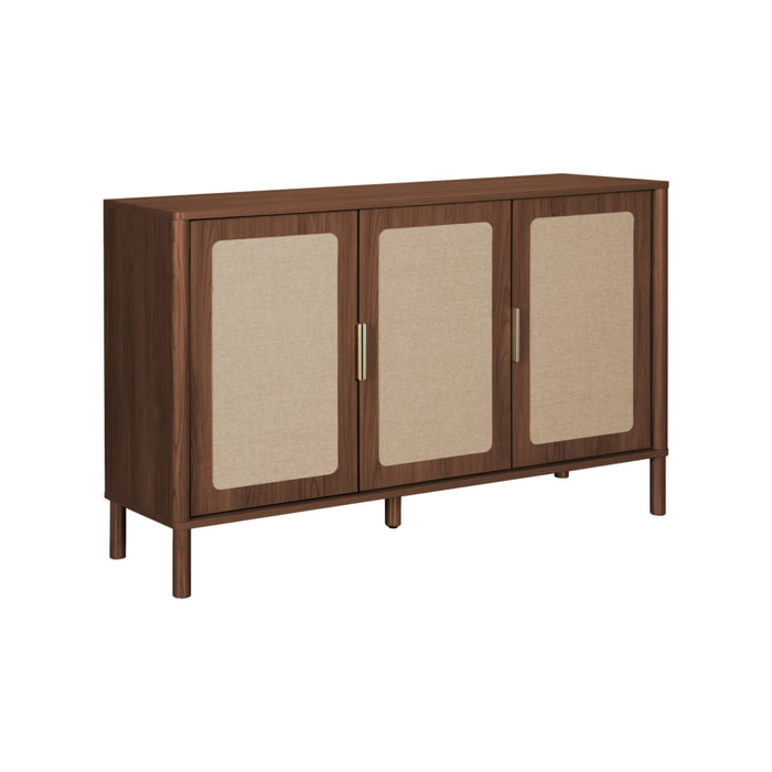 Buffet vintage décor bois et cannage 3 portes 120cm ETTA