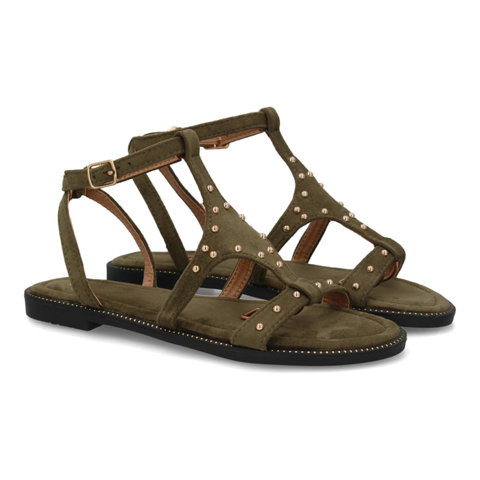 Sandalia plana elegante mujer tachuelas