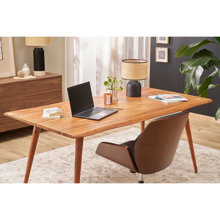 Chaise de bureau design pivotante 360° noir, bois foncé et métal noir MARLOW