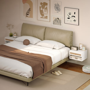 Juego de 2 Mesitas de Noche Flotantes de Pared con Cajón de Ratán y Estante Abierto, Mesillas de Noche Dormitorio de Estilo Nórdico, para Sala de Estar, 40x34x23 cm, Blanco