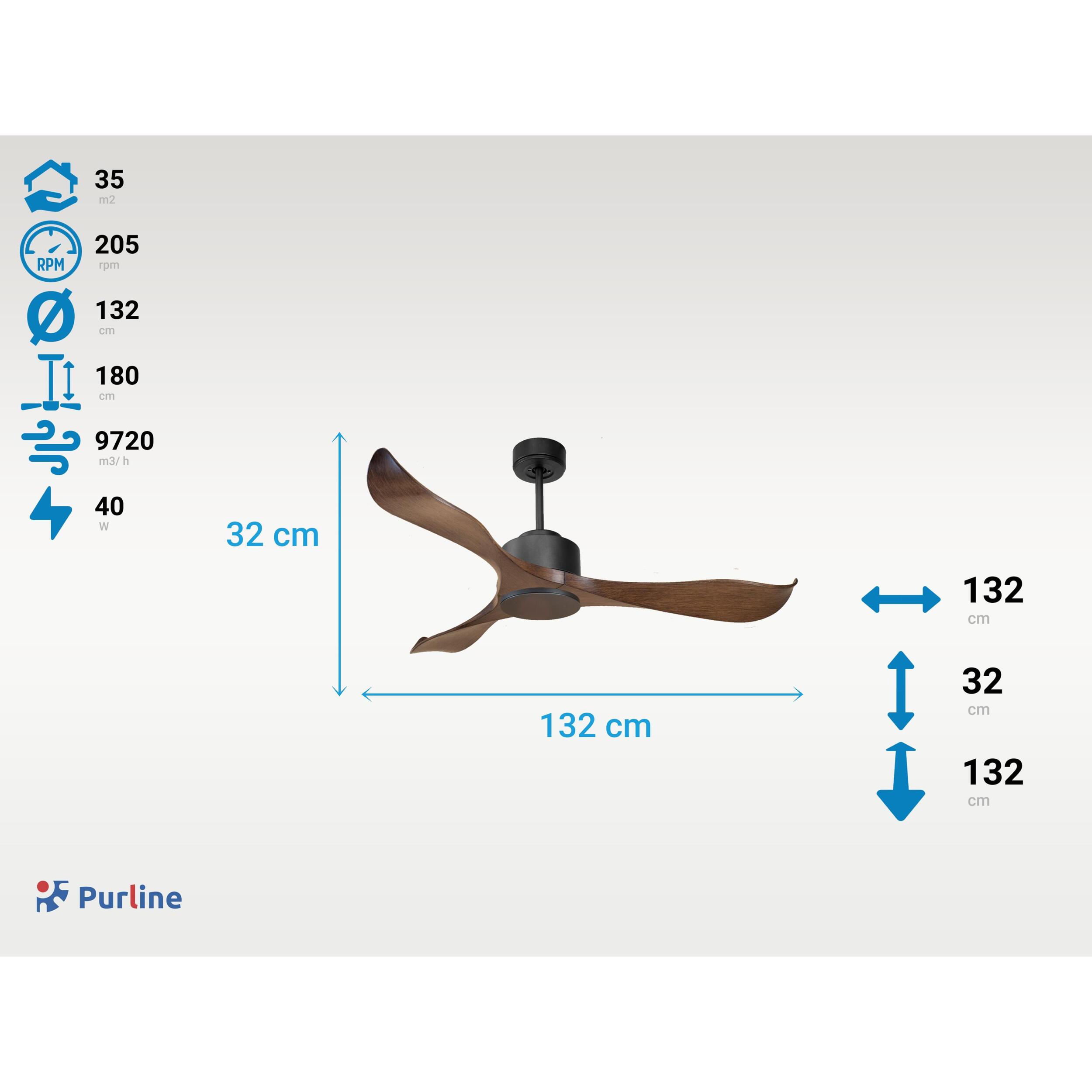 Ventilateur de plafond Réversible Lumière  Thermostat Wifi Moteur à courant continu Toits en pente Télécommande Adaptateur 2/3 Lames Hypersilence Mémoire 40   W Noir