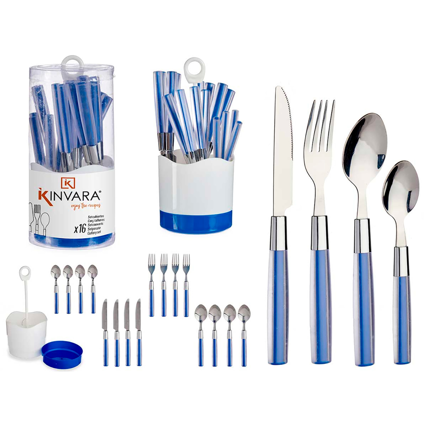 DAM SET 16 POSATE IN ACCIAIO INOX OSC BLU MANICO PS 11x11x25 Cm. Colore blu