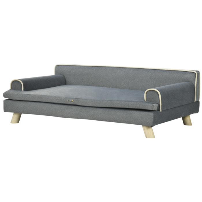 Canapé chien lit pour chien design scandinave coussin moelleux piètement bois dim. 100L x 62l x 32H cm polyester gris