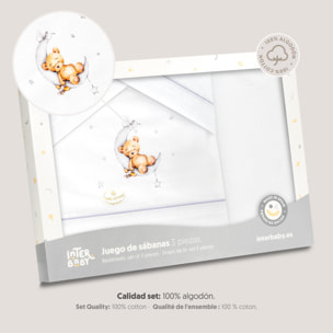 Triptico Minicuna Estampado Oso Luna Estrellas Bco/Gris