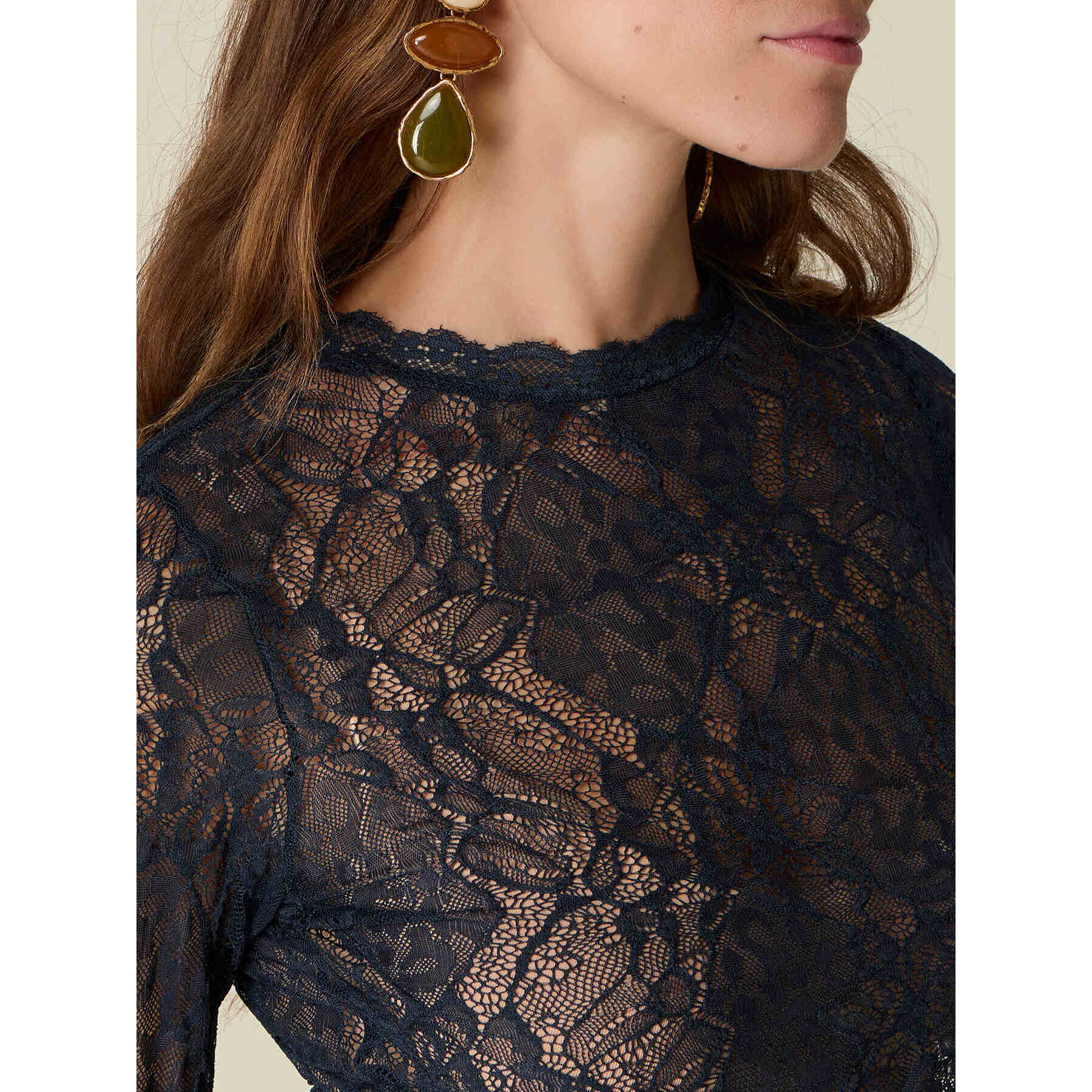 Oltre - T-shirt in pizzo see-through - Blu