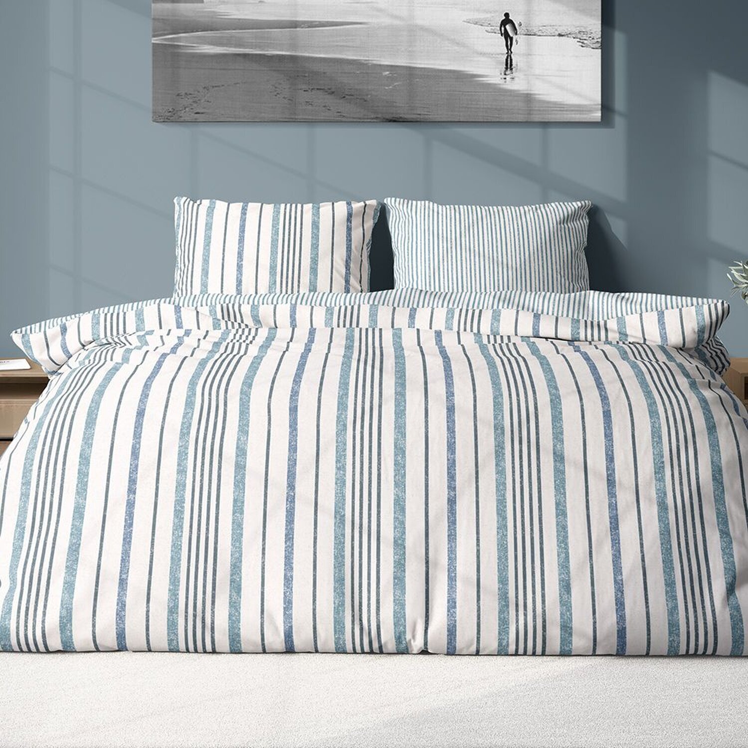 Parure housse de couette imprimé 100% coton - calanque - blanc