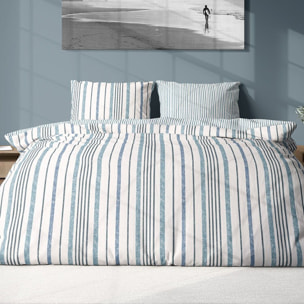 Parure housse de couette imprimé 100% coton - calanque - blanc
