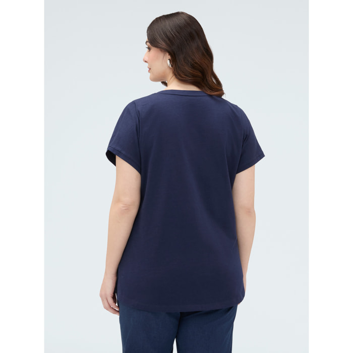 Fiorella Rubino - T-shirt in cotone con applicazione floreale - Blu