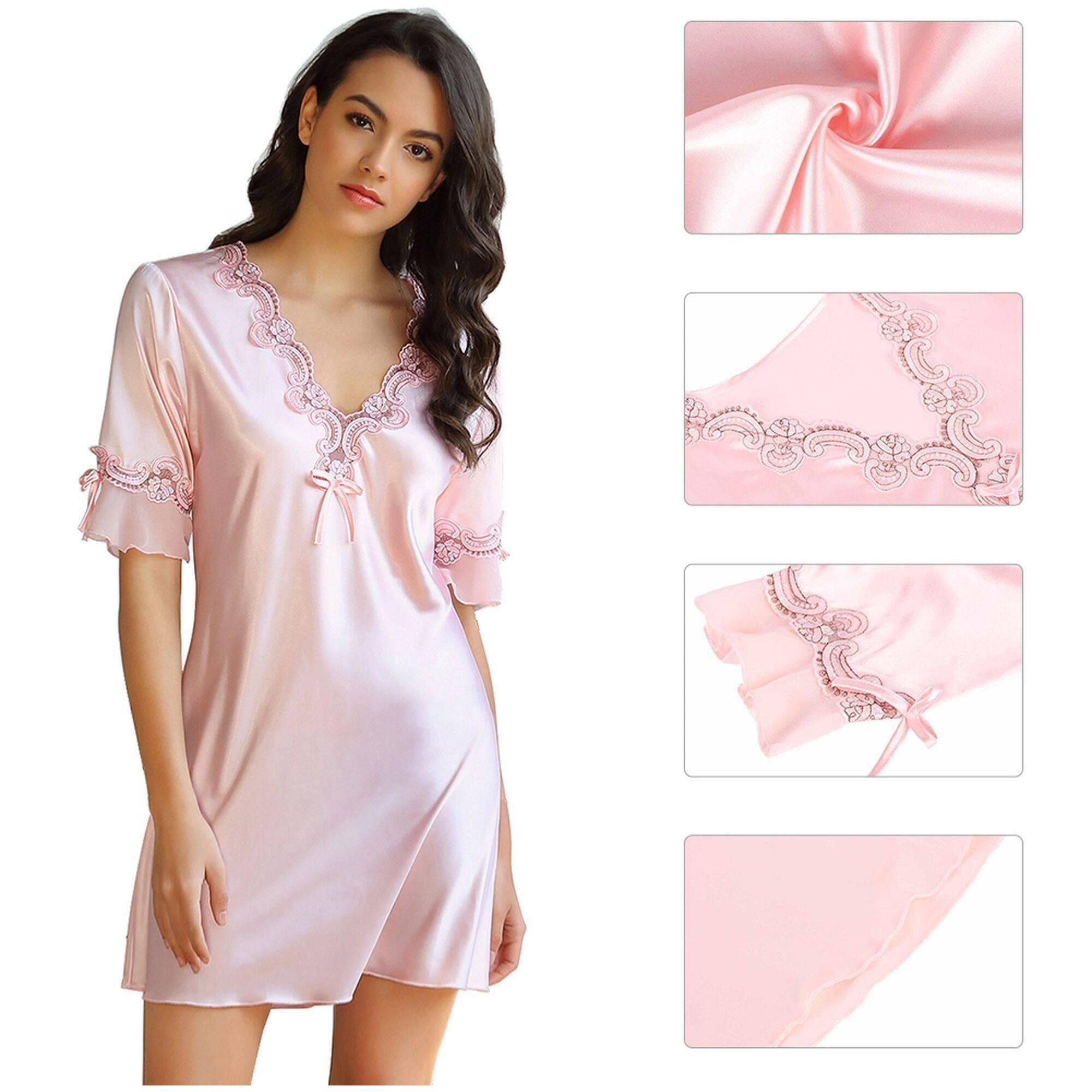 Ropa de dormir casual con bordado de seda rosa