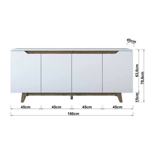 Credenza Dpaves, Buffet da soggiorno, Madia da salotto, Dispensa da cucina, 180x45h79 cm, Bianco e Noce