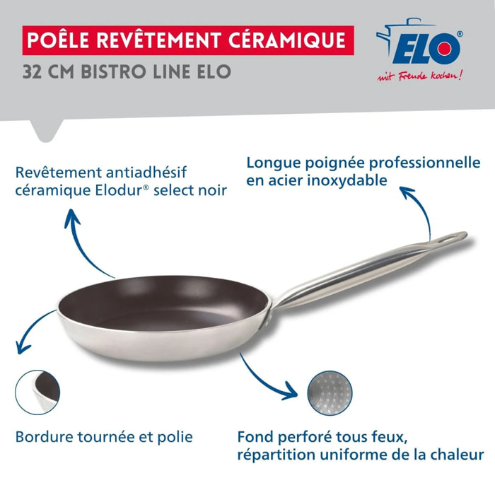 Poêle 32 cm céramique sans PFAS et son couvercle Elo