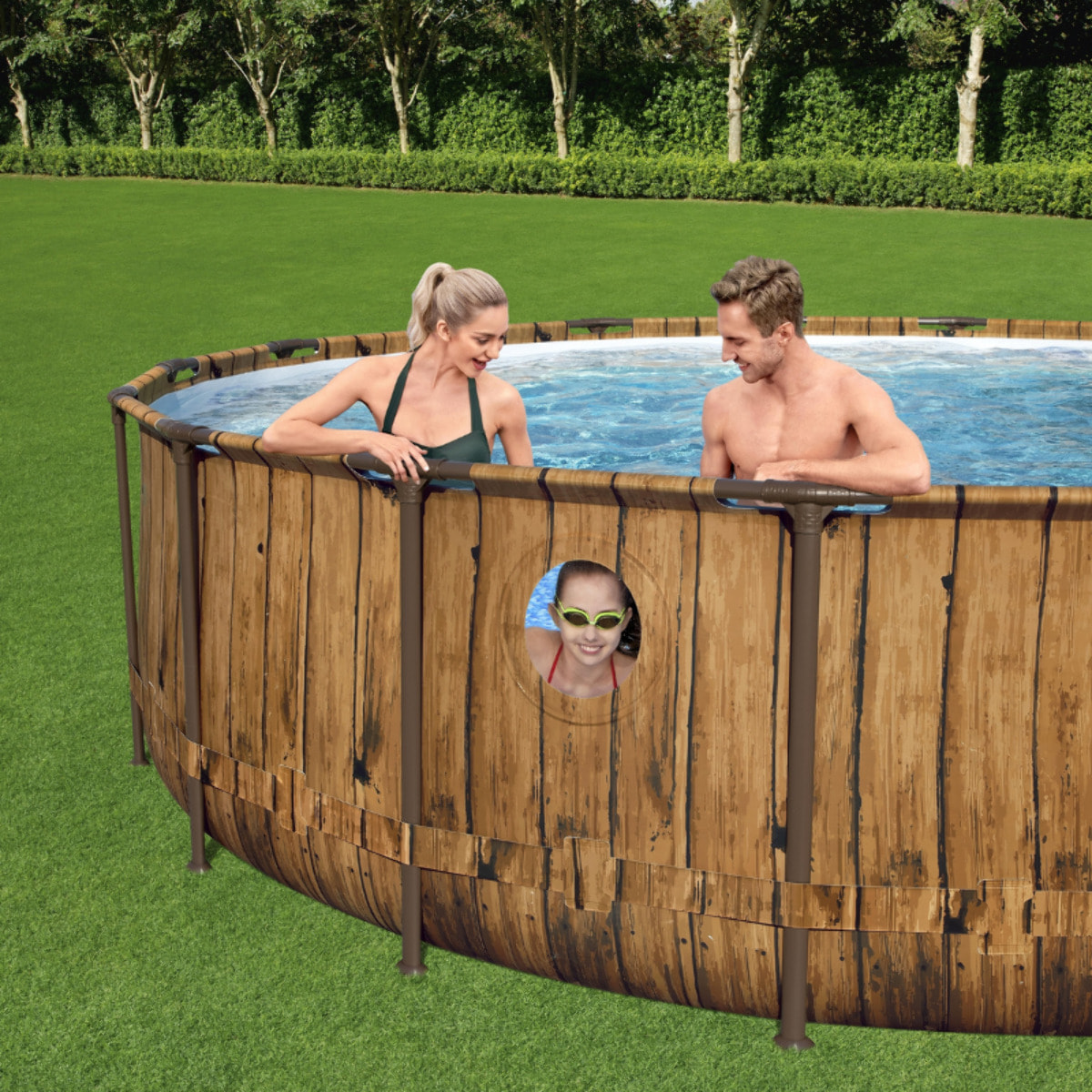 Bestway Piscine hors sol tubulaire ronde Bestway Power Steel Swim Vista 488 x 122 cm décor bois