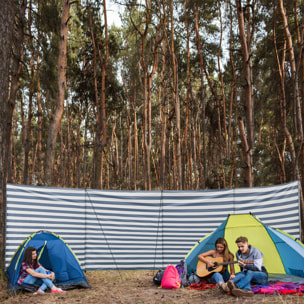 Paravent brise-vue de camping portable pliable avec sac de transport et poteaux dim. 540 cm x 150 cm acier polyester bleu blanc rayé