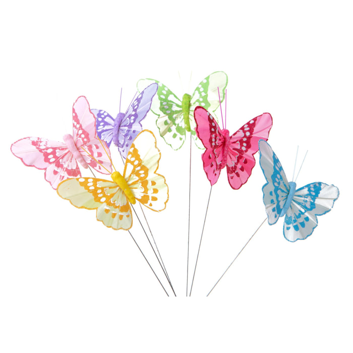 Farfalle con clip di ferro, 12 Pezzi. Larghezza 7 Cm - Pezzi 4 - 7X5X0,005cm - Colore: Altro - Bianchi Dino - Articoli Primaverili E Pasquali