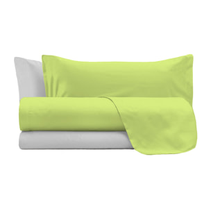 COMPLETO LETTO NATURAL COLOR, 100% Cotone, Made in Italy - VERDE ACIDO/GRIGIO CHIARO