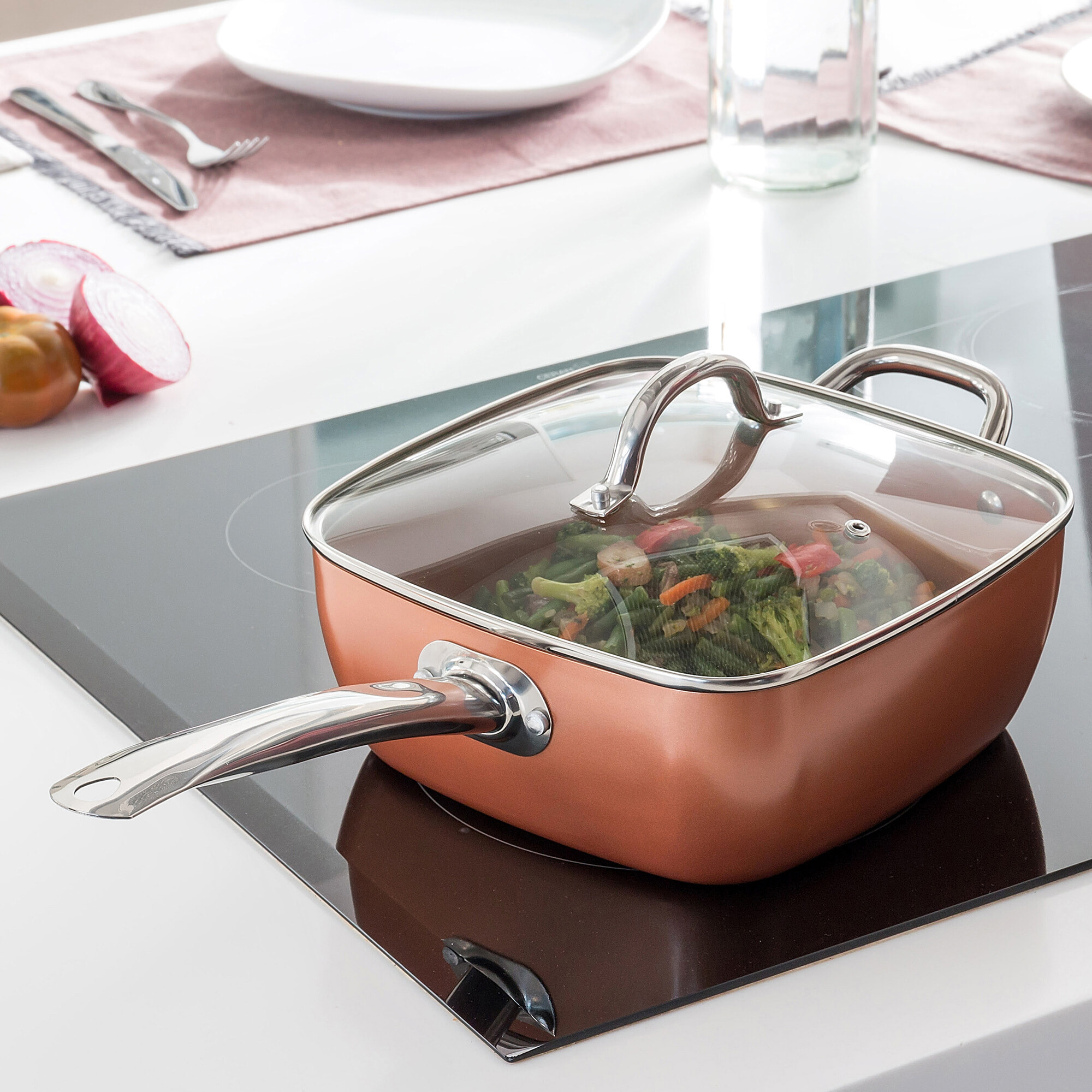 Set di 4 pezzi padella multiuso in rame 5 in 1 Copper - color rame - alluminio - 24 x 9 x 24 cm