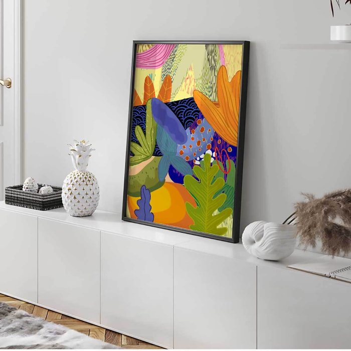 Affiche encadrée portrait abstrait coloré Affiche + cadre en métal - Noir