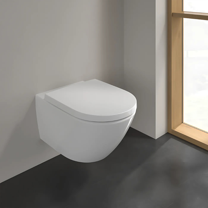 Pack WC Suspendu sans bride VILLEROY & BOCH Subway 3.0 avec abattant frein de chute + Bâti support GROHE + plaque blanche