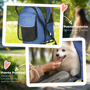 Carrito para Perros Plegable Cochecito para Mascotas Carrito para Perros Pequeños con Cesta de Almacenaje Capota Ajustable Ventana de Malla y 2 Ruedas Universales 81x48x99 cm Azul Oscuro