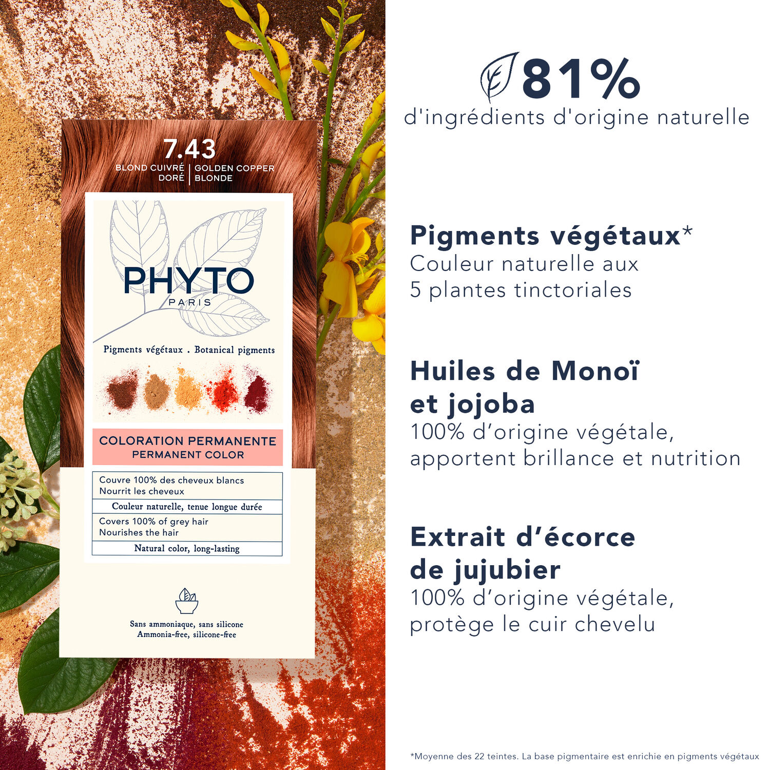Kit Coloration - Coloration Permanente 7.43 Blond Cuivré Doré