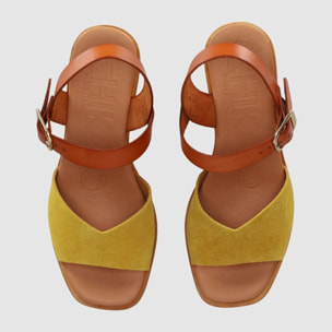 Sandalias de Serraje - Mostaza - Tacón: 6 cm