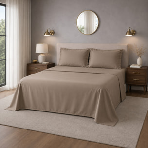 HERMET Completo Letto Matrimoniale in 100% Cotone zerObed_Olympia_Tortora