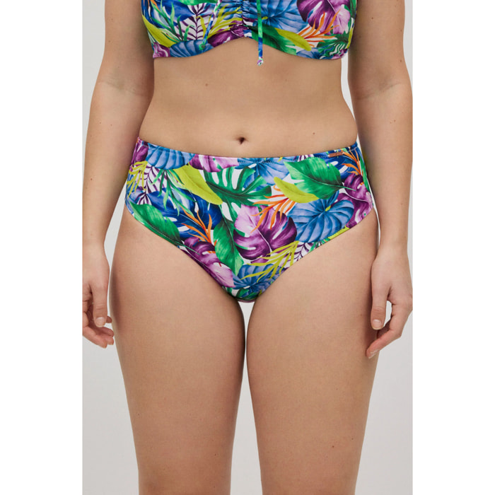 Slip bikini molto riducente con stampa tropicale