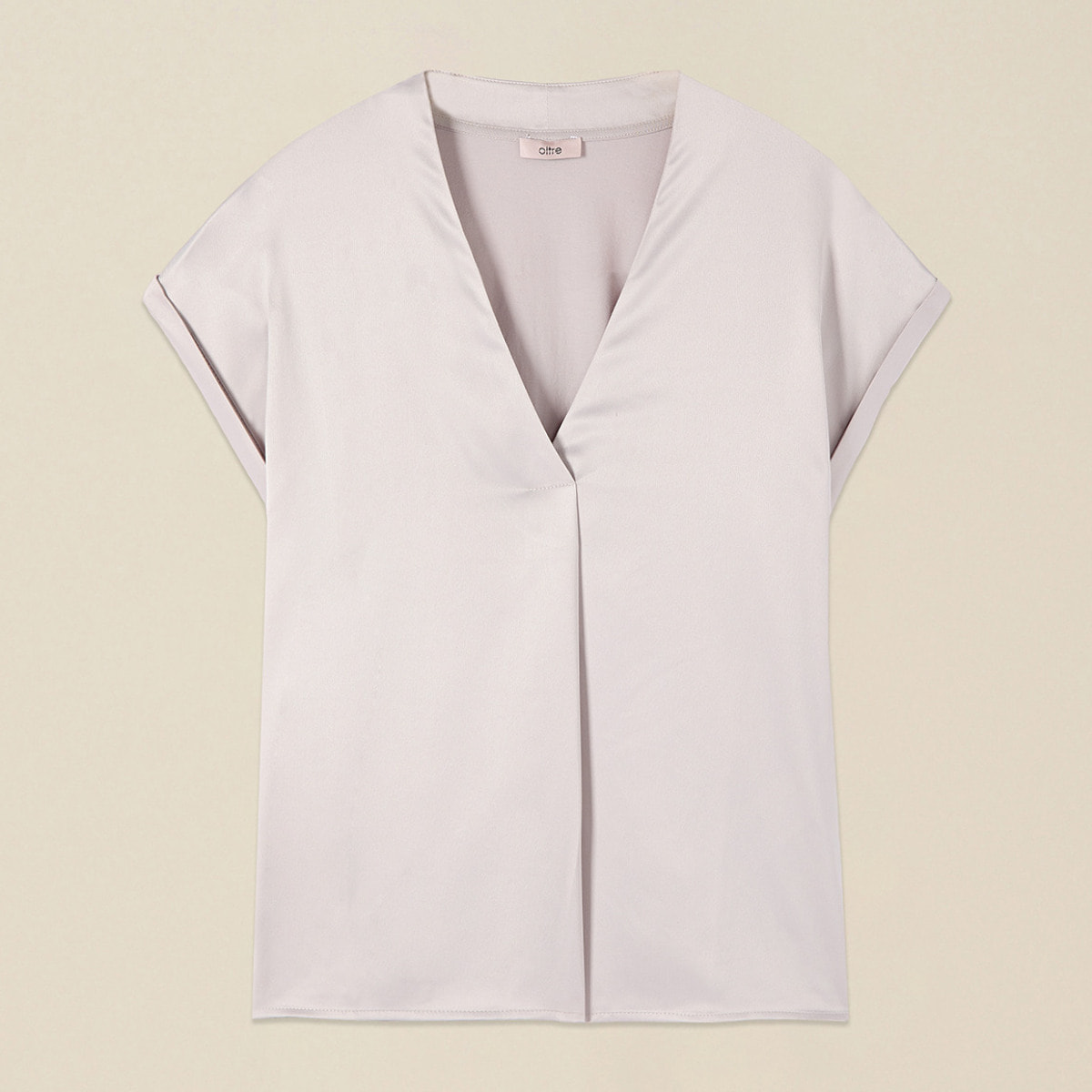 Oltre - T-shirt bimaterica scollo a V - Beige