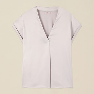 Oltre - T-shirt bimaterica scollo a V - Beige