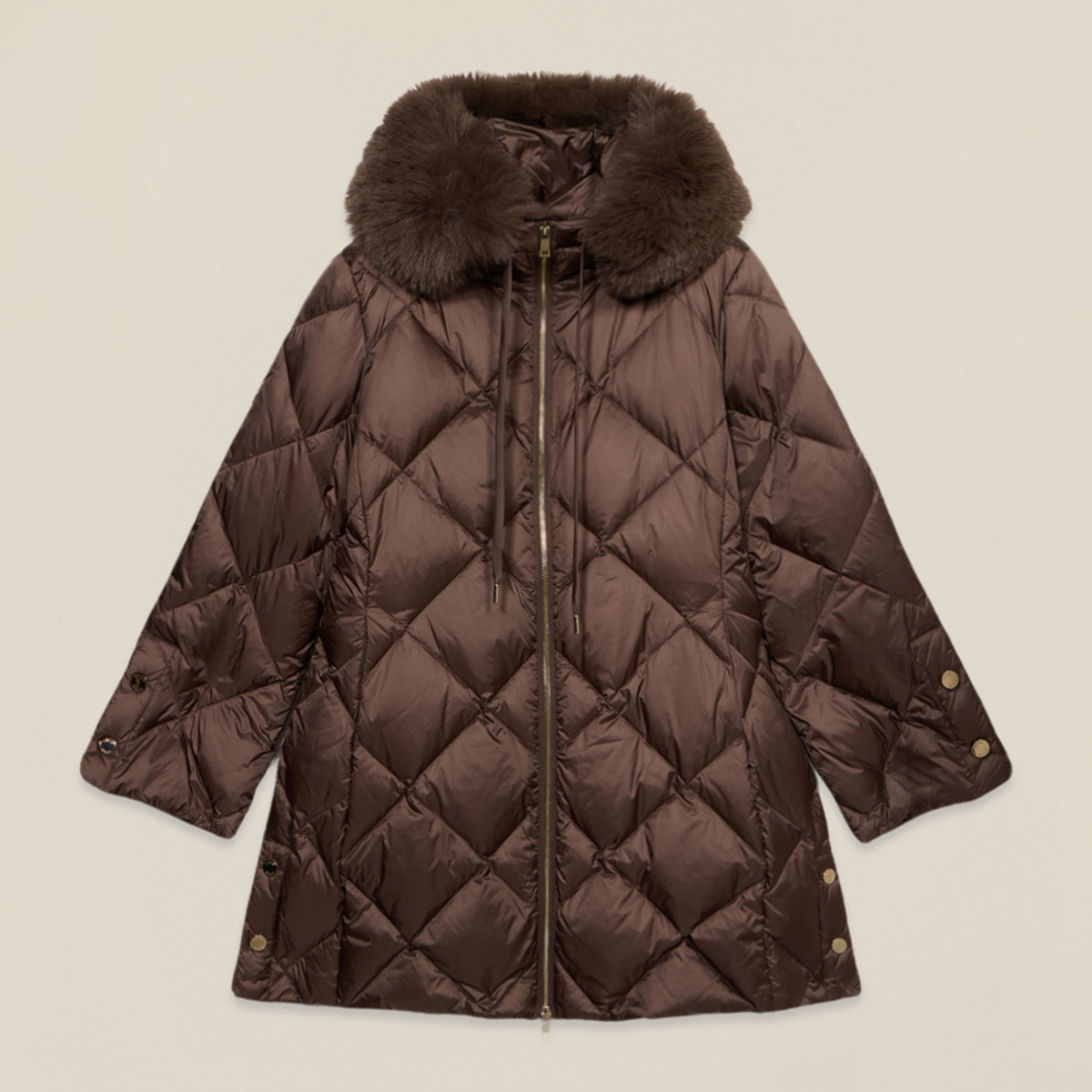 Oltre - Plumífero midi acolchado con pluma auténtica - Marrón