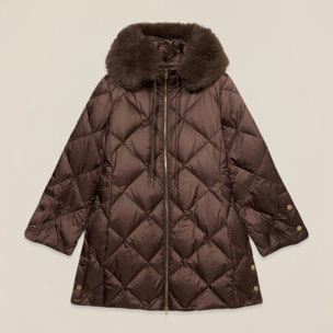 Oltre - Plumífero midi acolchado con pluma auténtica - Marrón