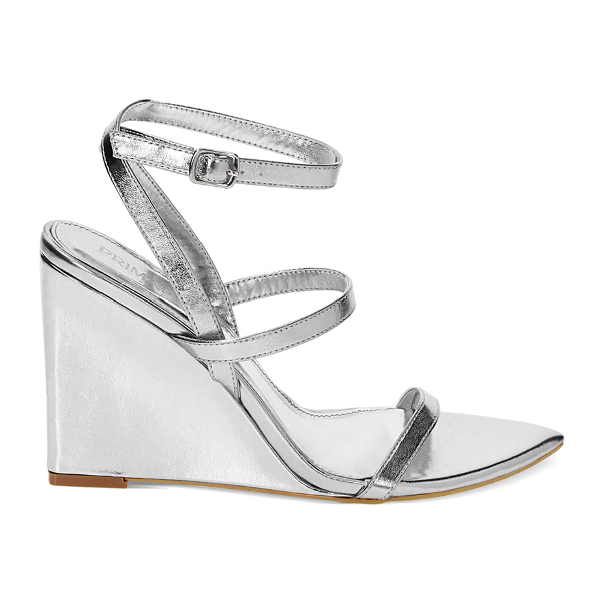 Sandalias con tacón plateado en laminado