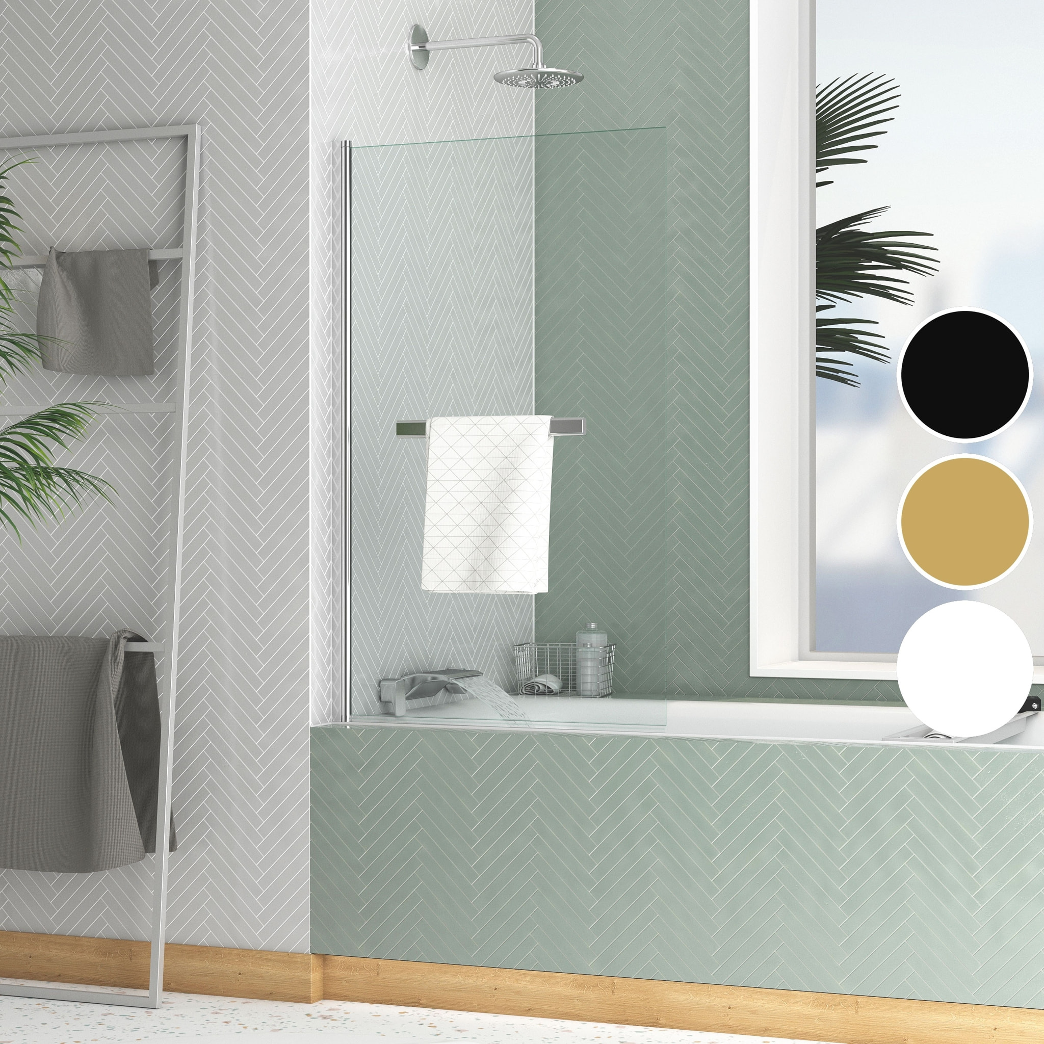 Pare baignoire Rabattable avec porte-serviette 70x120 cm - Profilé Chromé - Verre 4 mm