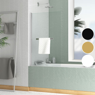 Pare baignoire Rabattable avec porte-serviette 70x120 cm - Profilé Chromé - Verre 4 mm