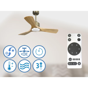 Ventilateur de plafond Réversible  Thermostat Dimmable Wifi Moteur à courant continu Toits en pente Télécommande Lumière à trois tons Hypersilence Mémoire