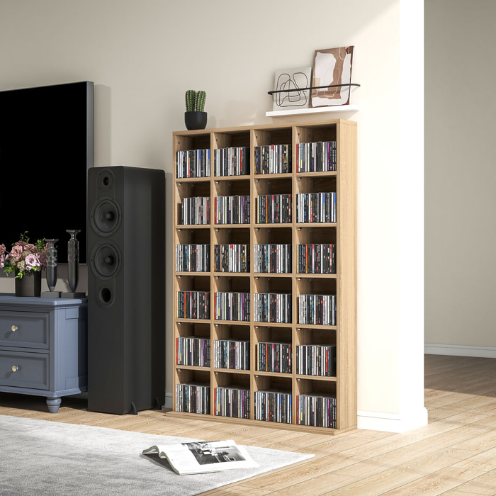 Étagère rangement CD/DVD meuble de rangement pour 480 CDs 24 compartiments réglables en hauteur 89 x 20 x 130 cm naturel