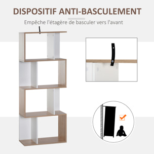 Bibliothèque étagère meuble de rangement design contemporain en S 4 étagères 60L x 24l x 148H cm chêne blanc