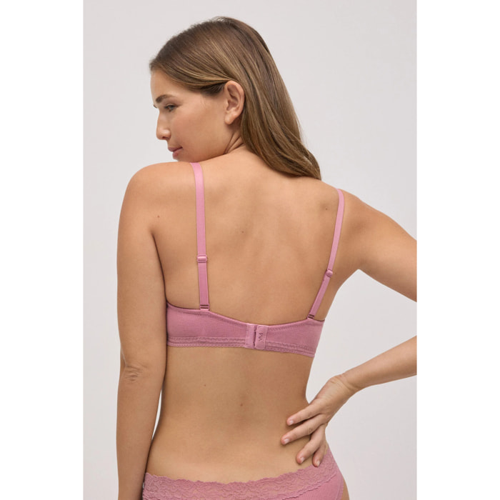 Reggiseno con ferretto imbottito a coste e pizzo rosa, coppe B e C