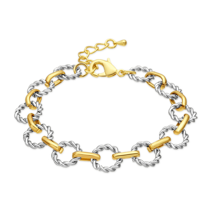 Pulsera Liona acabado plata y oro amarillo 18k