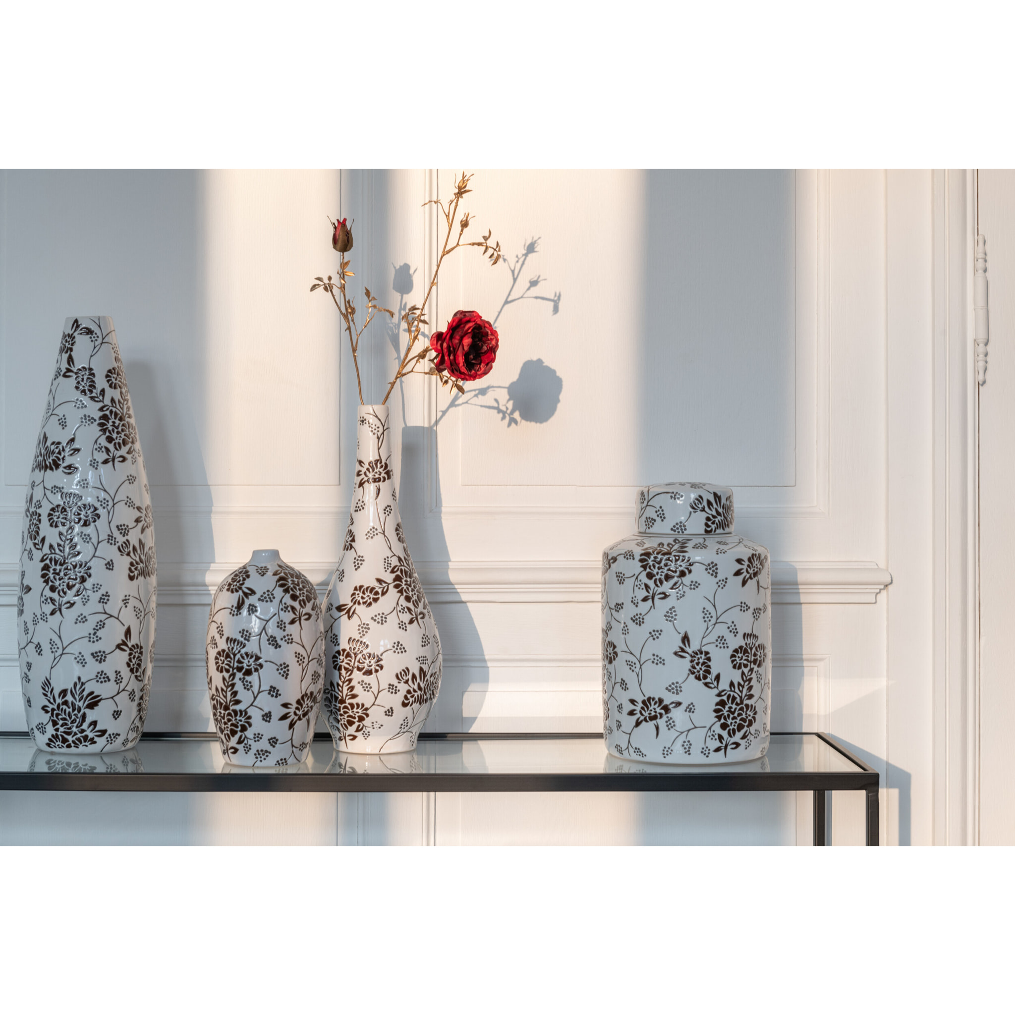 J-Line vase Zen Oval - porcelaine - blanc/noir - 24 cm de hauteur