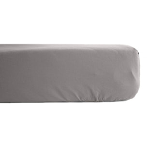 Drap housse percale pur coton peigné longues fibres 80 fils/cm² avec bonnet de 35 cm Vent du sud  -  Cendre