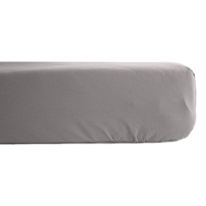 Drap housse percale pur coton peigné longues fibres 80 fils/cm² avec bonnet de 35 cm Vent du sud  -  Cendre